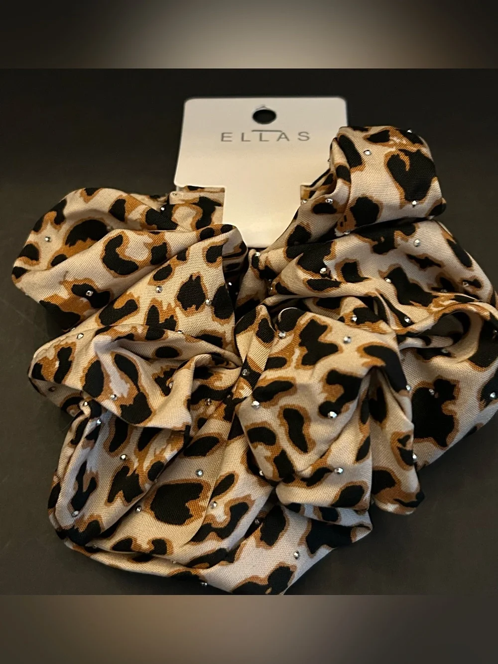 ELLAS Large Leopard Print Scrunchie Set of (4) Four: Black, White, Tan, Camel